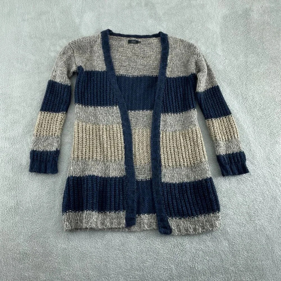 Vida Womens S Long Open Cardigan Sweater Striped Wool Blend 3156 - Picture 1 of 9